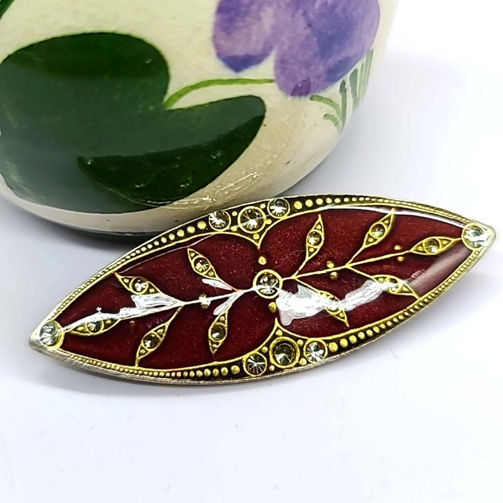 Catherine Popesco FRANCE Enamel Art Nouveau Revival Brooch w Gold Plating Detail
